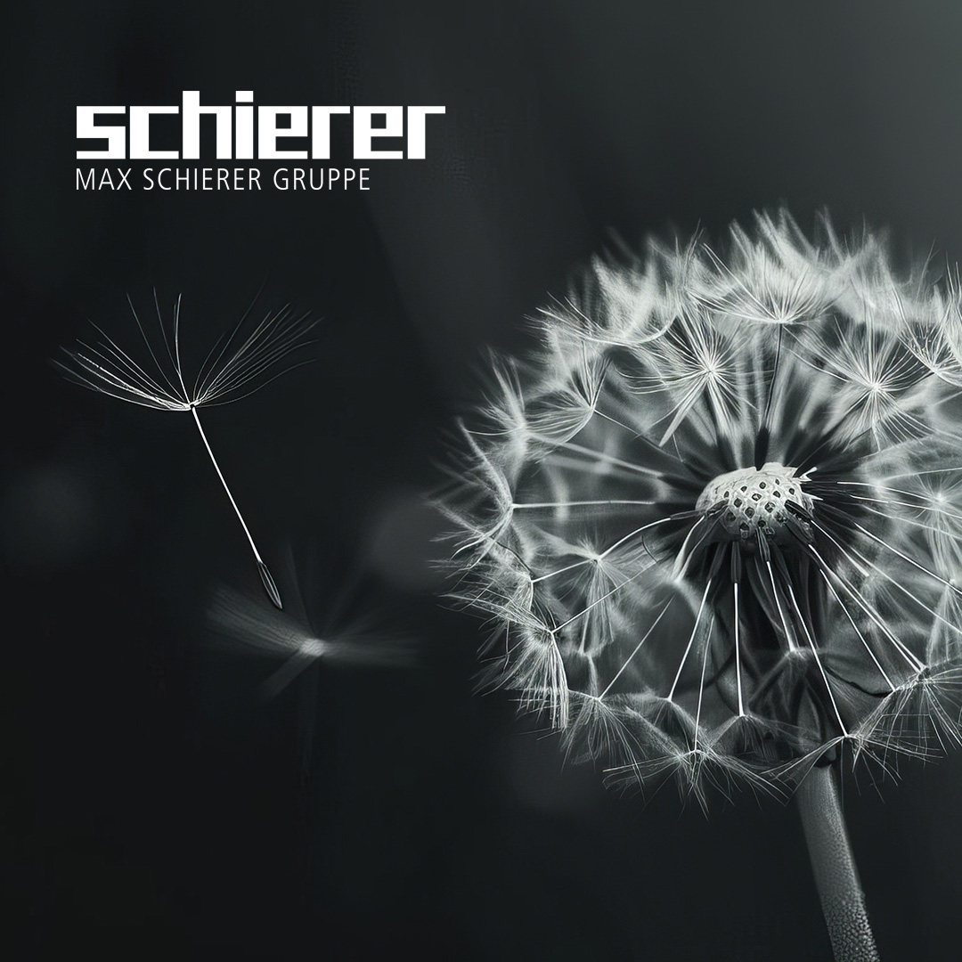 Schwarz-weißes Gedenkbild der Max Schierer Gruppe mit einer Pusteblume.